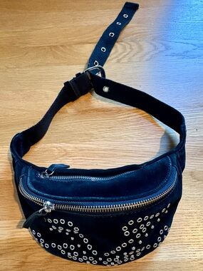 Urban Outfitters Black Suede Studded Zip Belt Bag